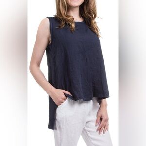 Gigi Moda Navy Blue Line Hi-Lo Tank Top Women’s Size Large Summer Preppy Coastal